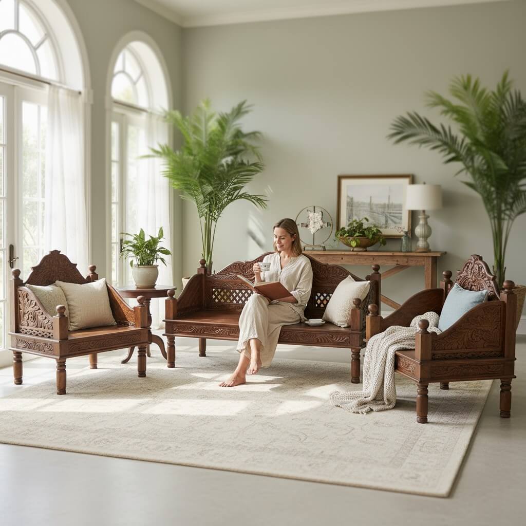 The Royal Majlis Carved Wood Sofas