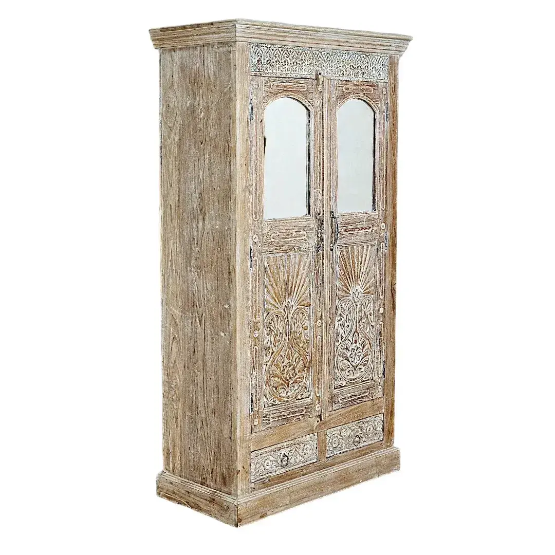 European Relief Mirrored Armoire