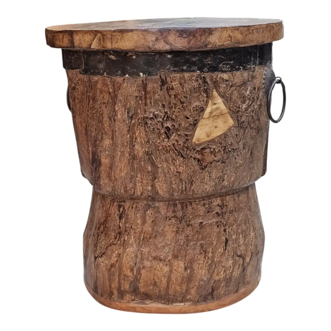 Found Wood Drum Stool