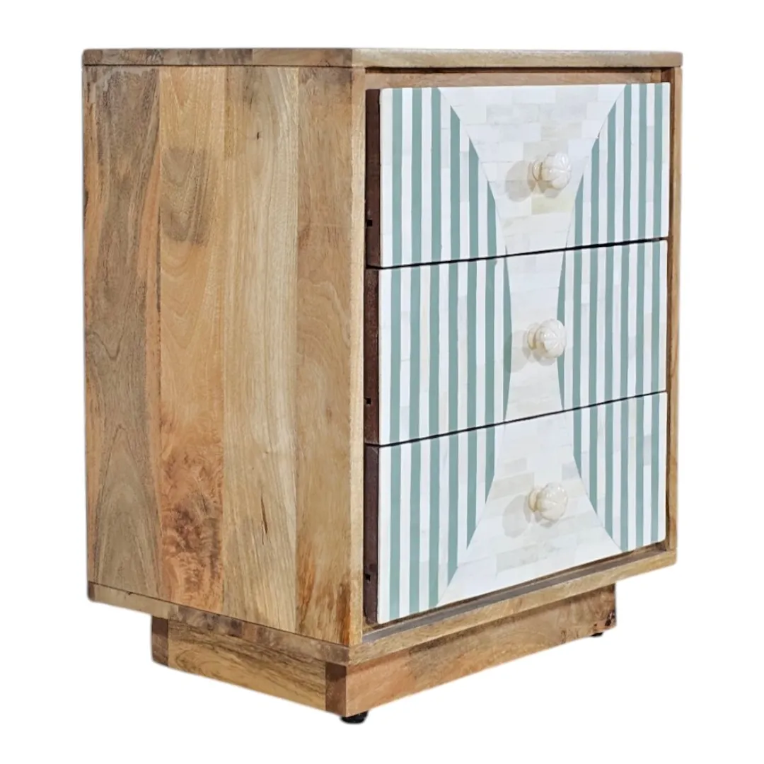 THE GEOMETRIC SCALE BONE INLAY COMMODE BEDSIDE