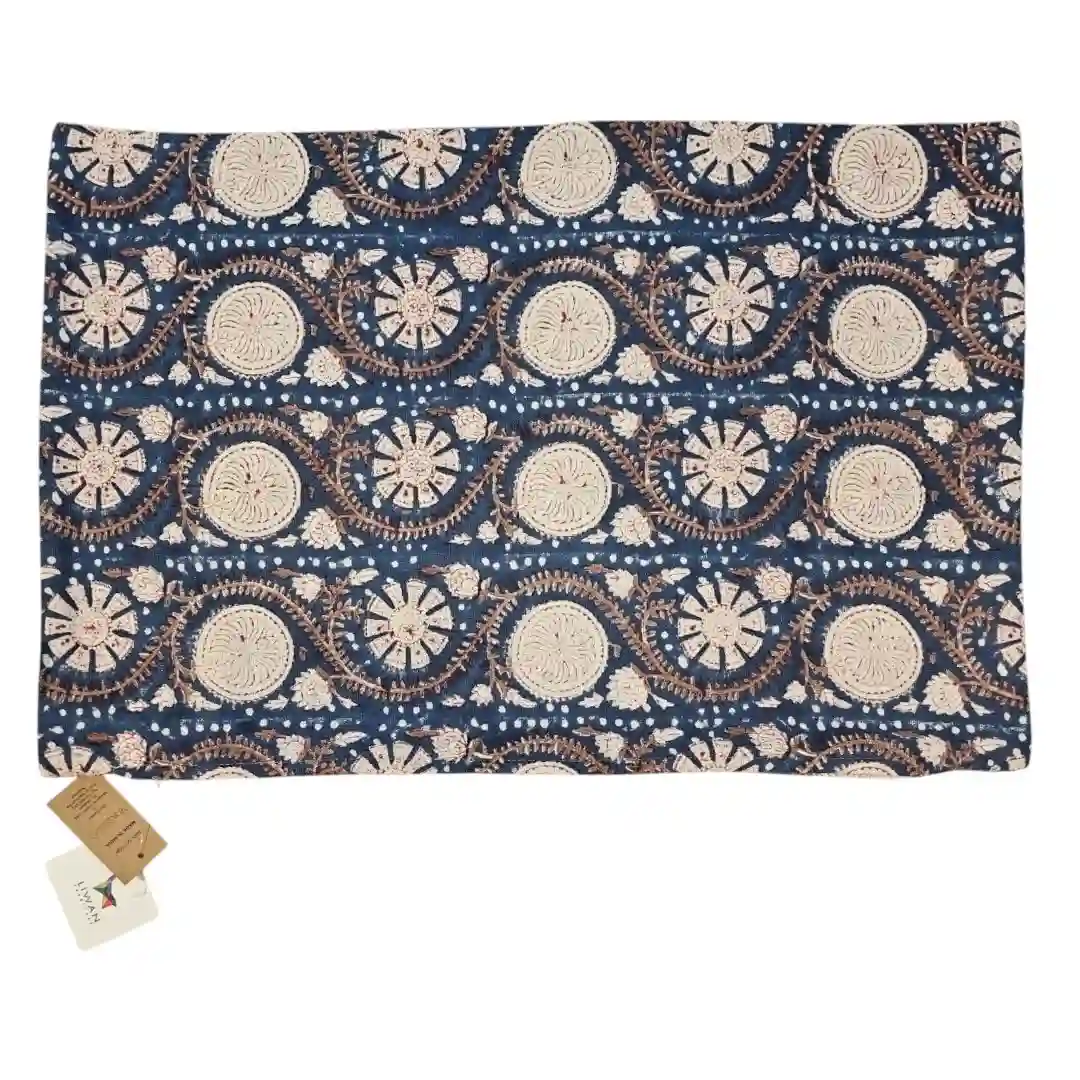 The "Zahra Scroll" Hand-Block Medallion Cushion Cover