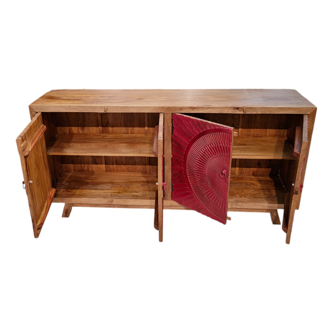 Crimson Radial Carved Credenza Sideboard