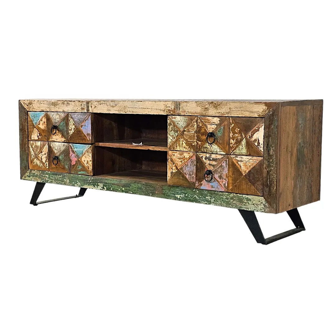 Patchwork Reclaimed Wood TV Unit