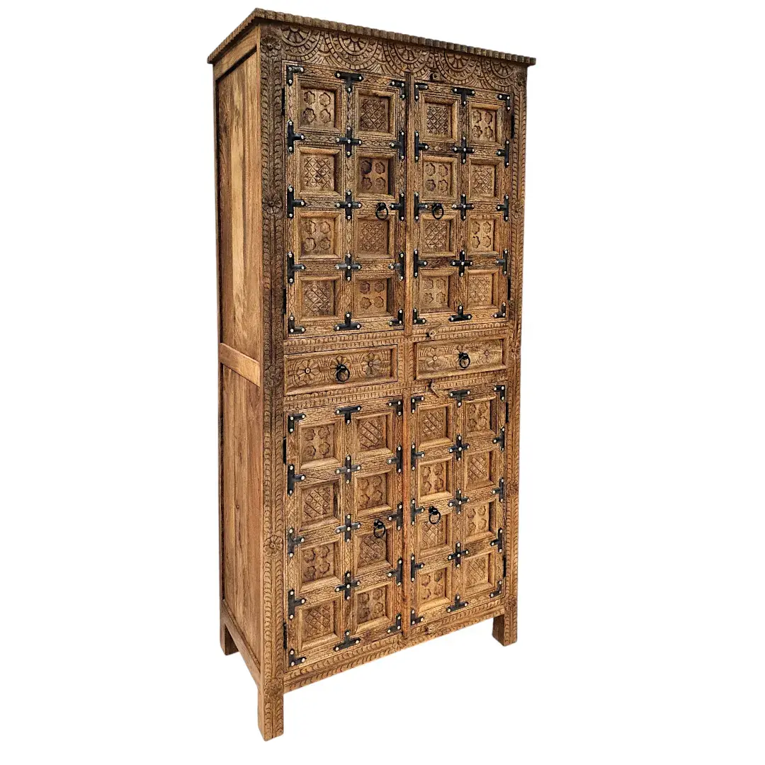 Rustic Carved Solid Wood Cabinet