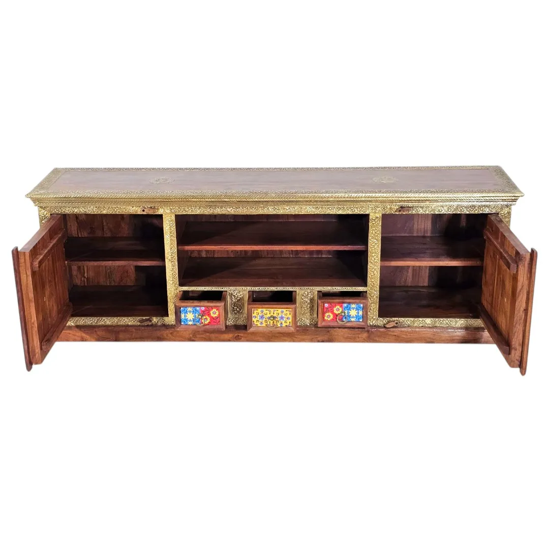 Majlis Royale Sheesham & Brass Media Credenza