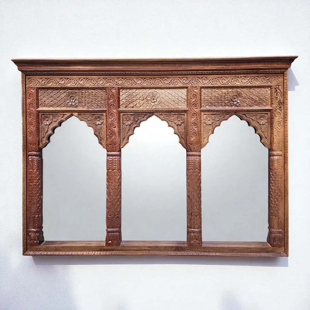 Mughal Arcadian Hand-Carved Mirror