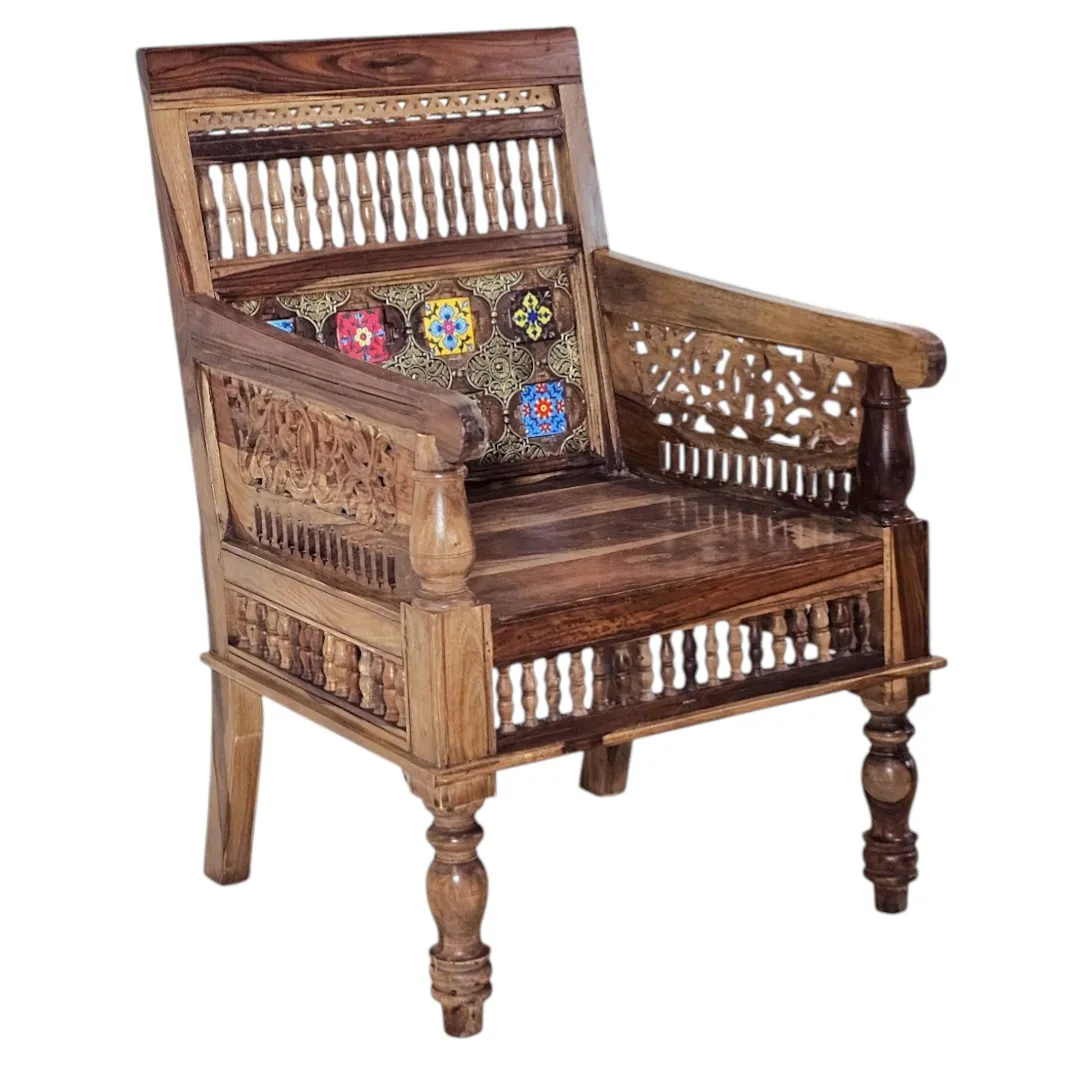 Shah Jahan Rosewood Geometric Sofa & Armchair Set