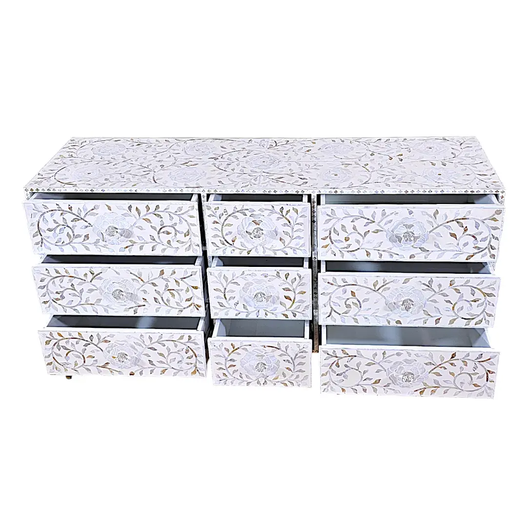 The 'Azahar' Floral Shimmer 9-Drawer Chest (زهرة البرتقال)