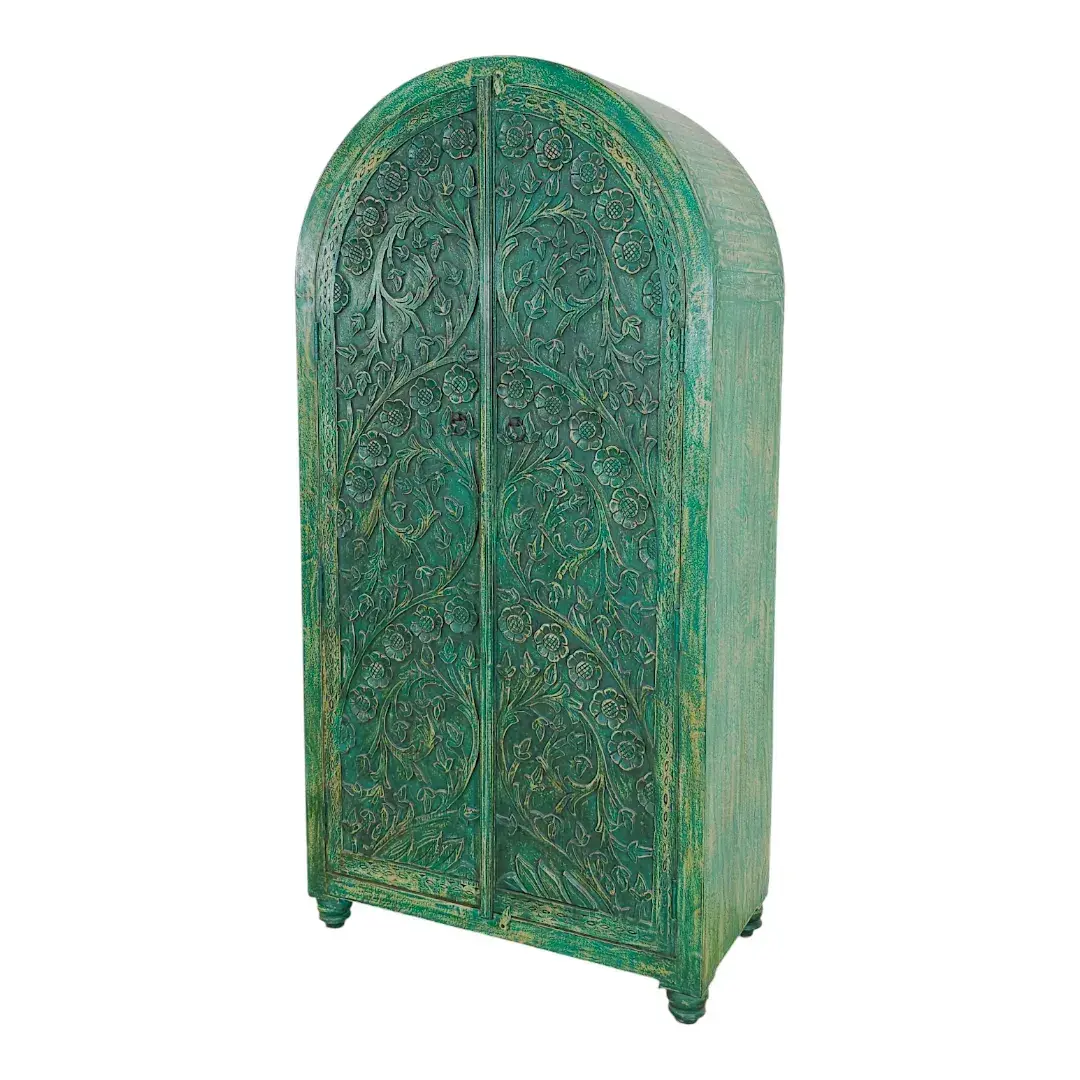 The Enchanted Portal - Emerald Carved Almirah