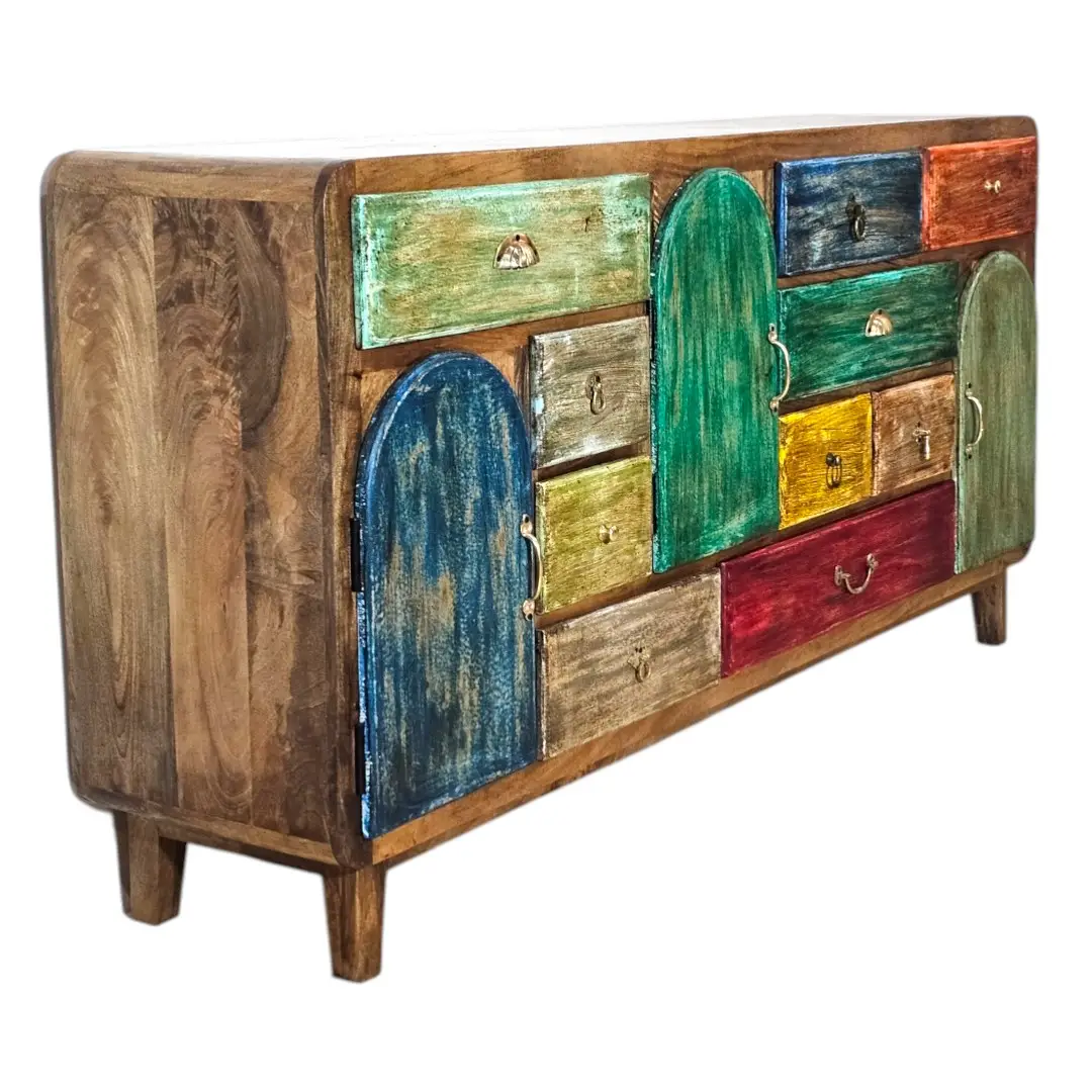 Retro-Chic Arched Mango Wood Sideboard