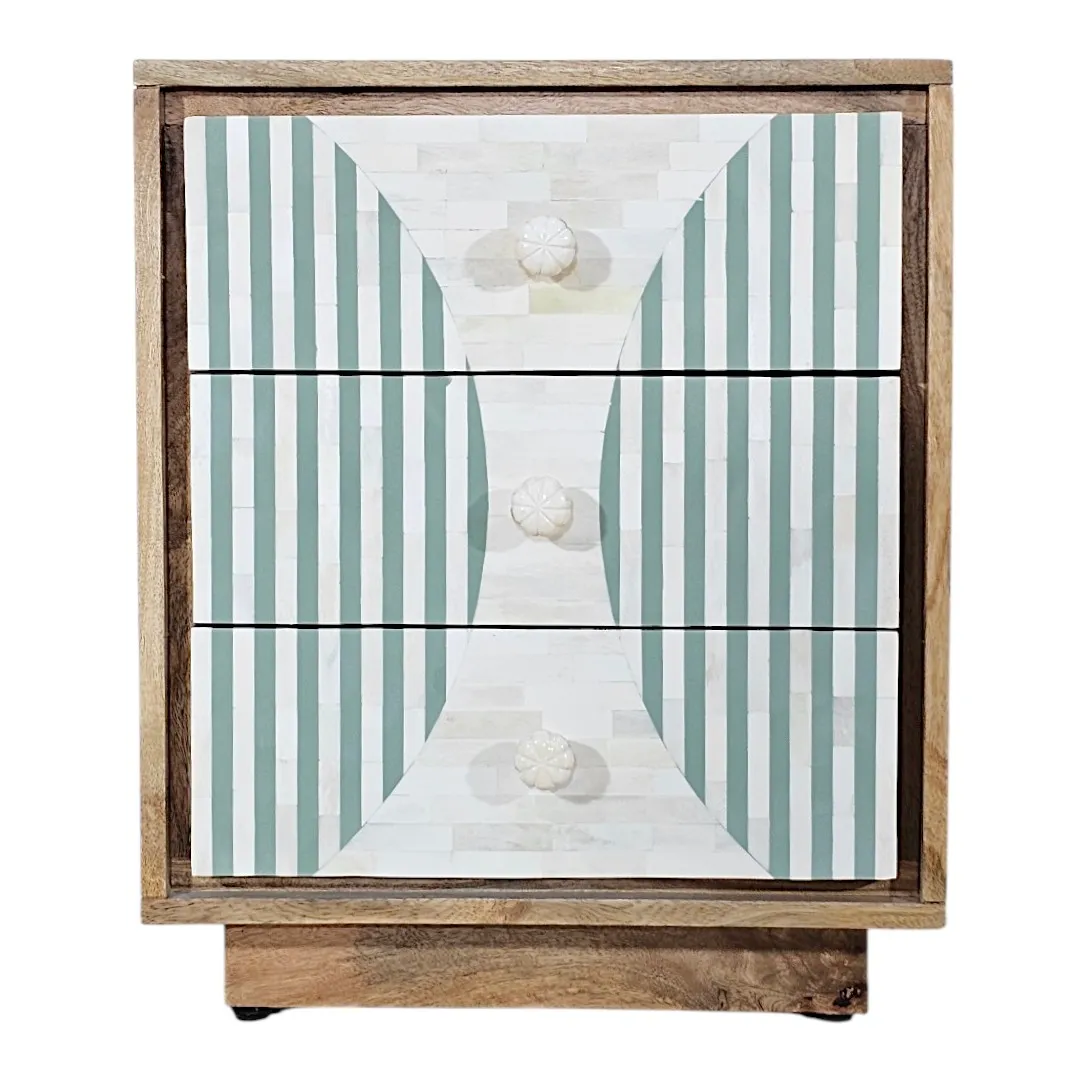 THE GEOMETRIC SCALE BONE INLAY COMMODE BEDSIDE