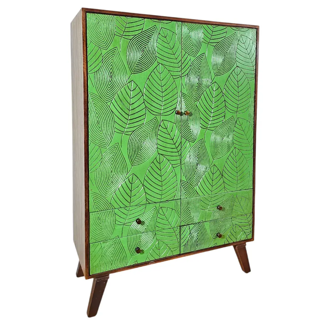 Tropical Leaf Carved Storage Cabinet