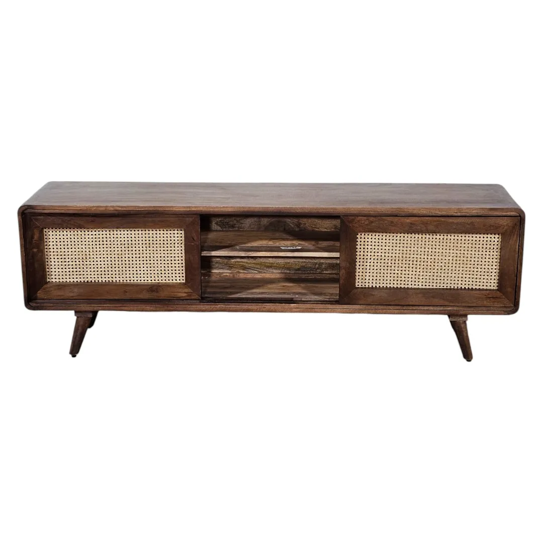 Sliding Rattan Retro TV Stand
