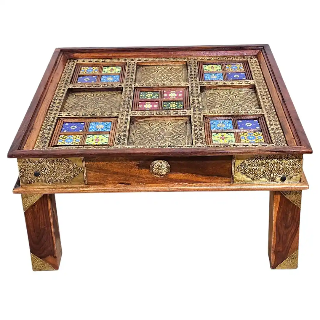 Al-Madi Rosewood Majlis Table with Brass Mosaic