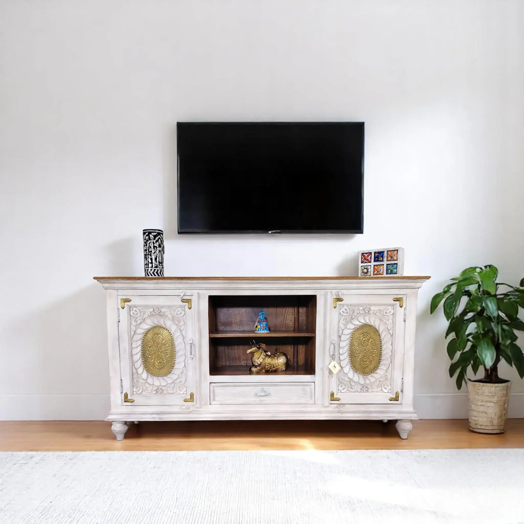 Artisan Carved Media Console Off-white