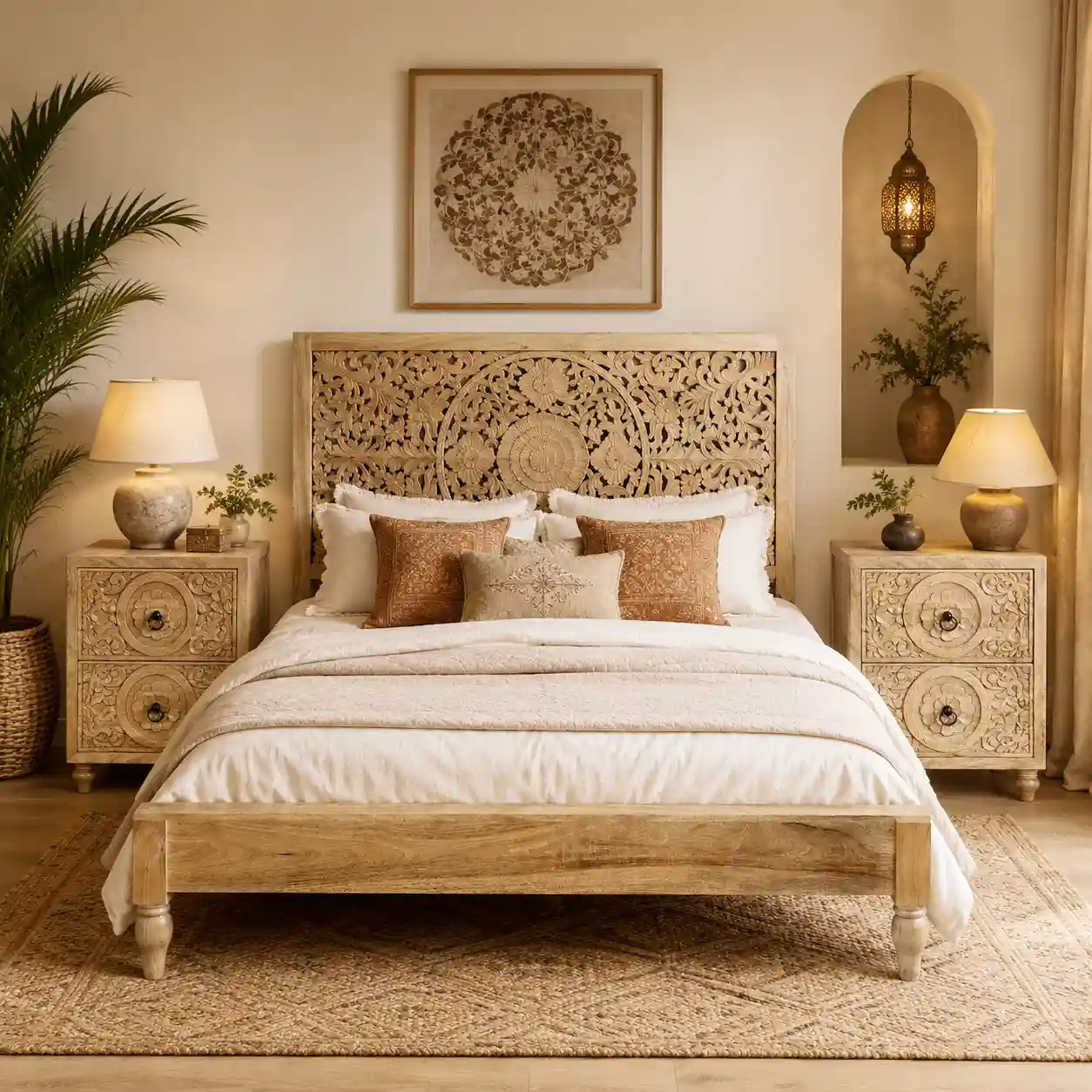 Ashoka Hand-Carved Solid Mango Wood Bedside Table