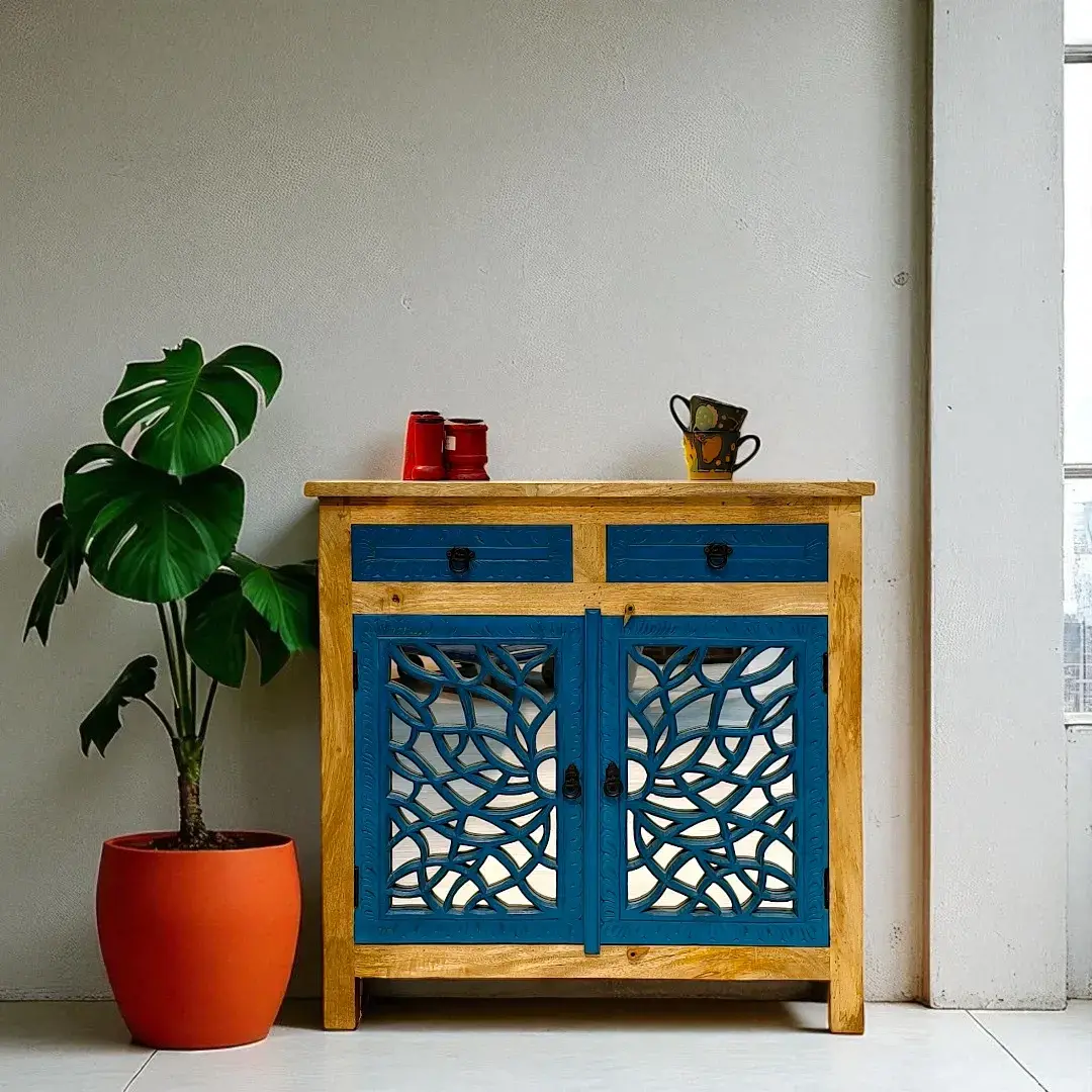 Azure Lattice Mirrored Cabinet