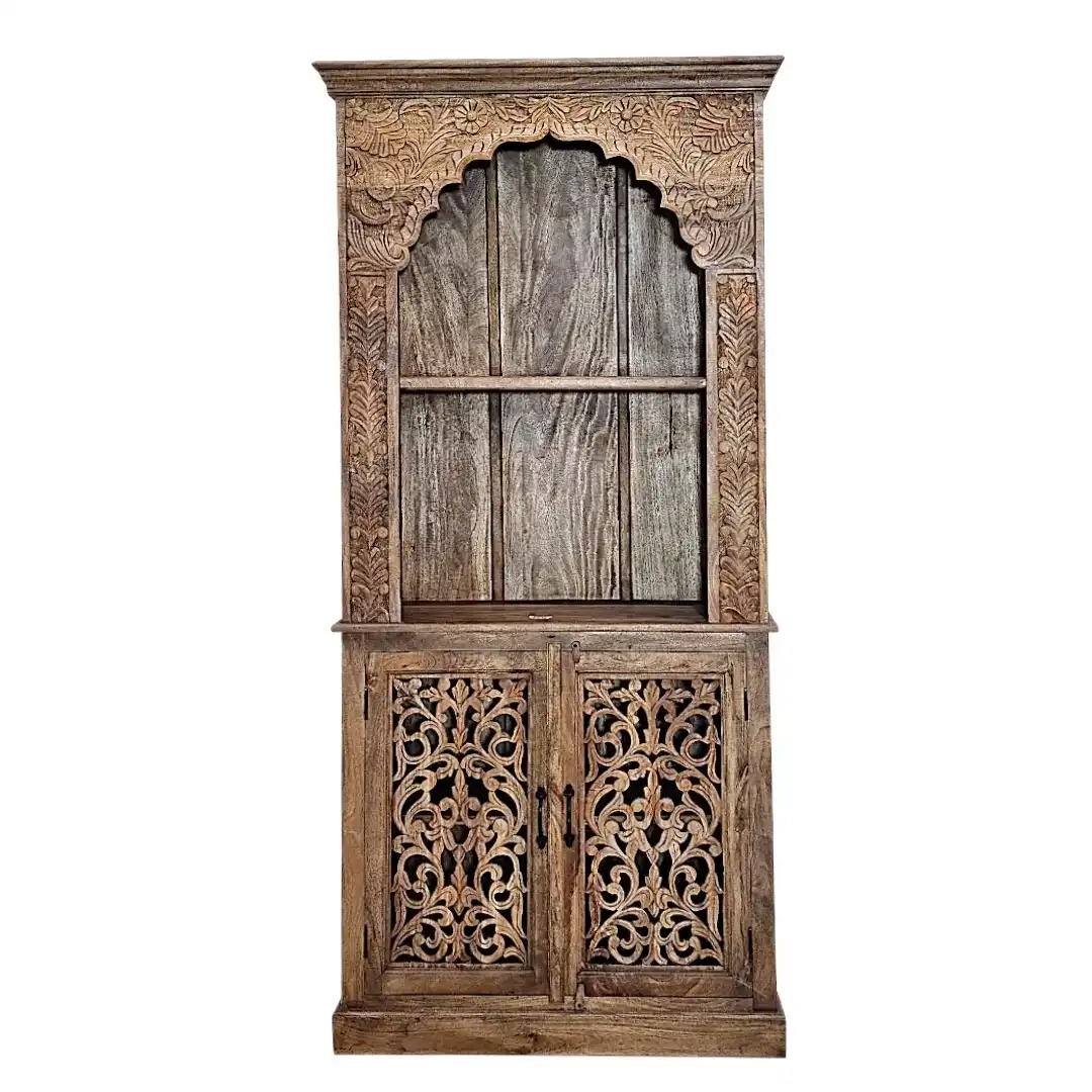 Al-Mehrab Hand-Carved Mango Wood Bookshelf