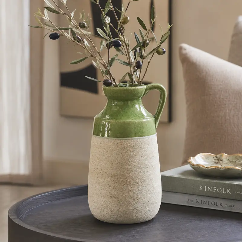 Green & White Two Tone Jug Vase