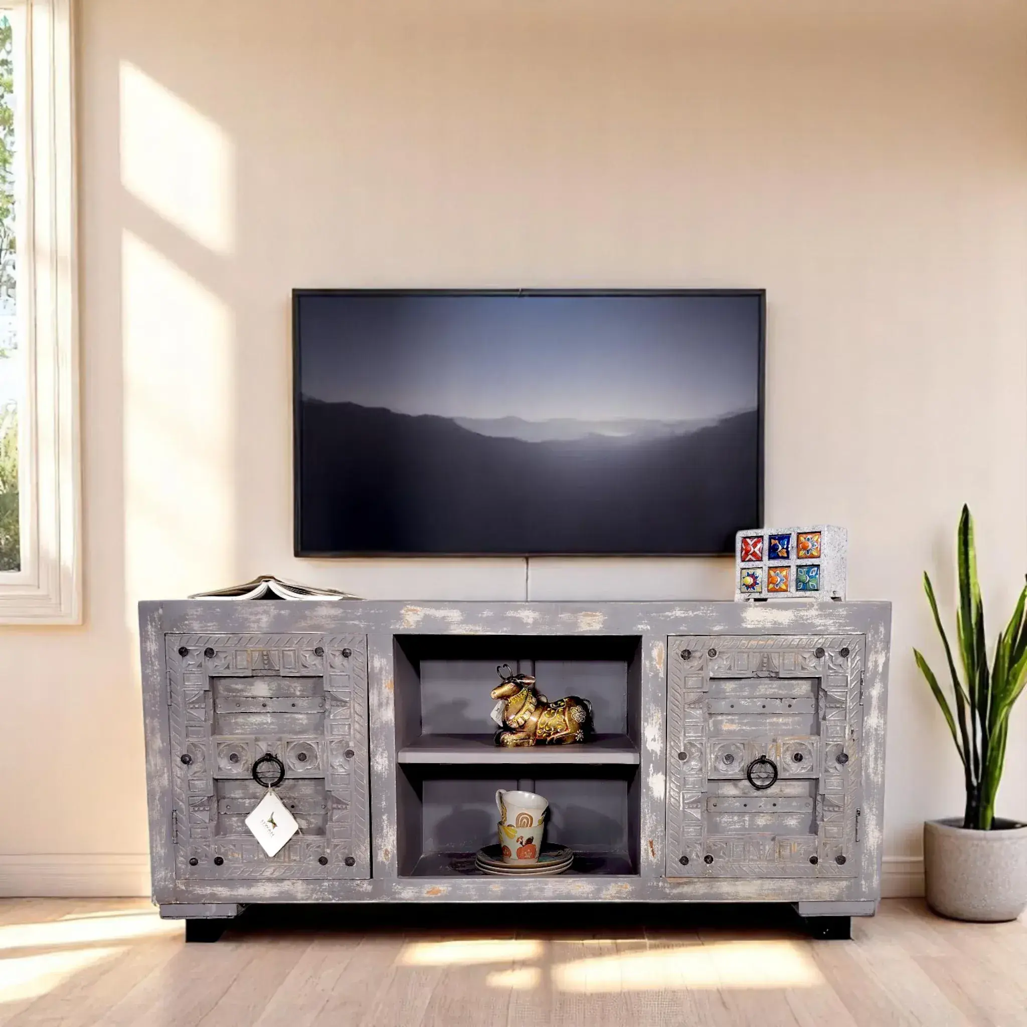 HERITAGE TEXTURES Media Console in Washed Grey