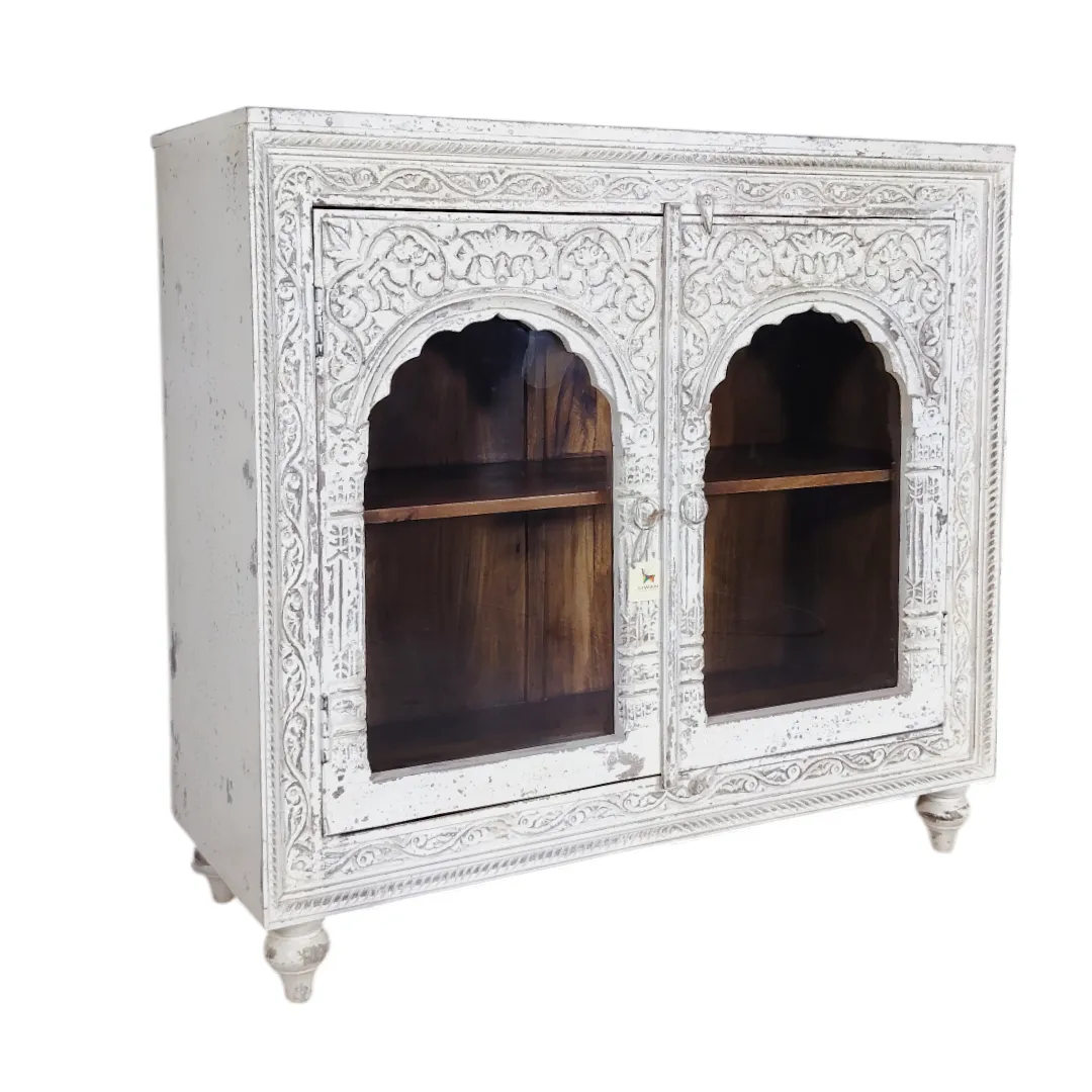 Artisan Carved Glass Display Cabinet