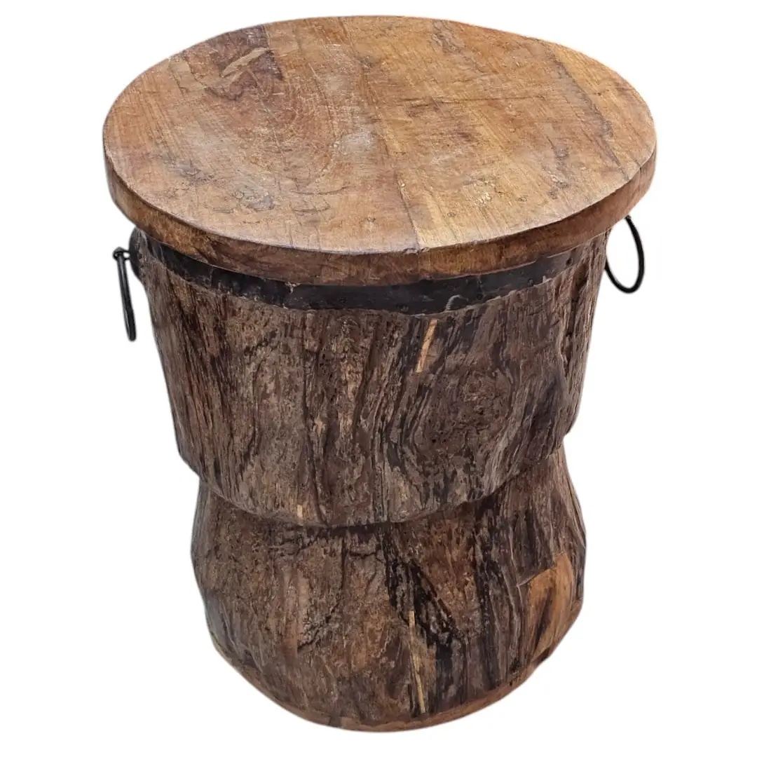 Found Wood Drum Stool
