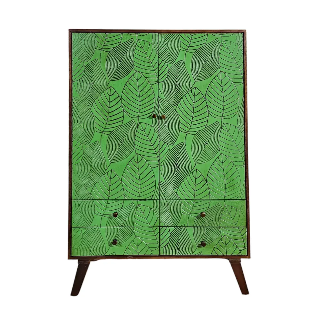 Carved 'Nabat' Storage Cabinet - Lime Green