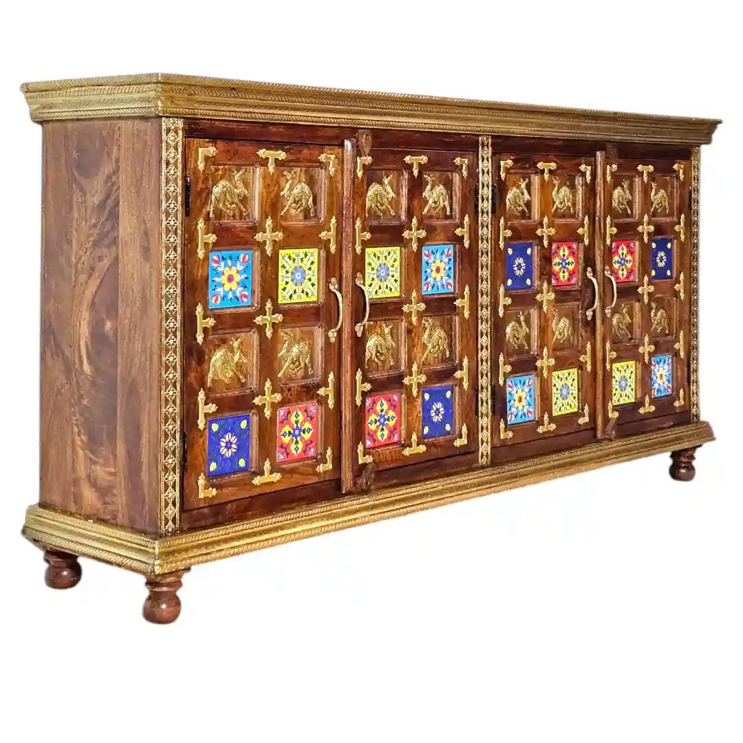 Rhys Hand-Carved Rosewood & Inlaid Tile Sideboard