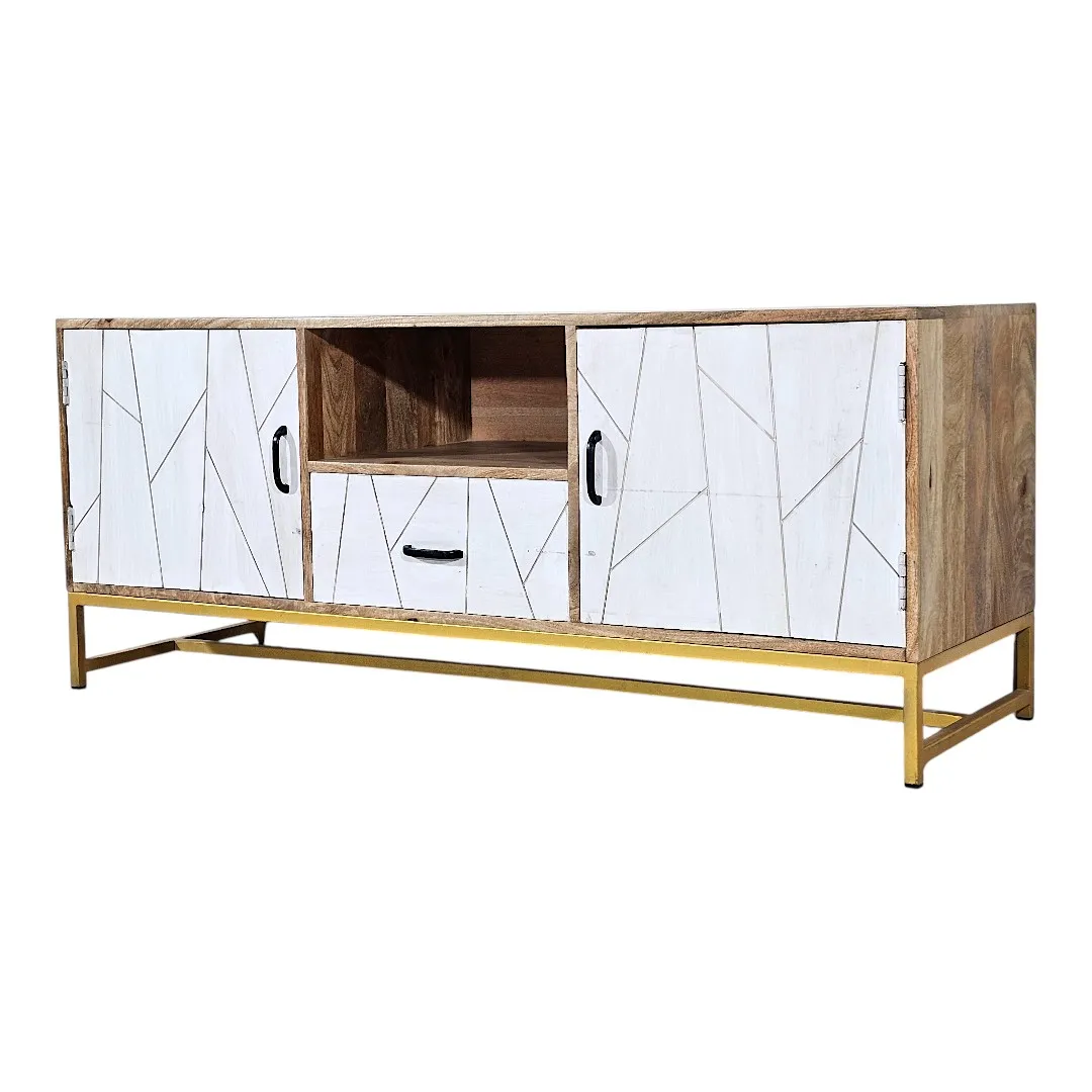 "Hala" Geometric Mixed-Tone TV Unit / طاولة تلفزيون "هلا" بالخشب والنقوش
