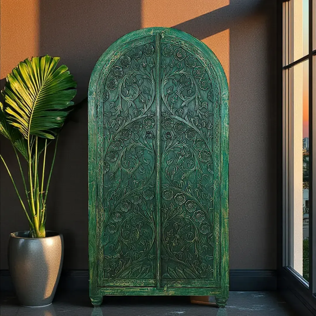 The Enchanted Portal - Emerald Carved Almirah