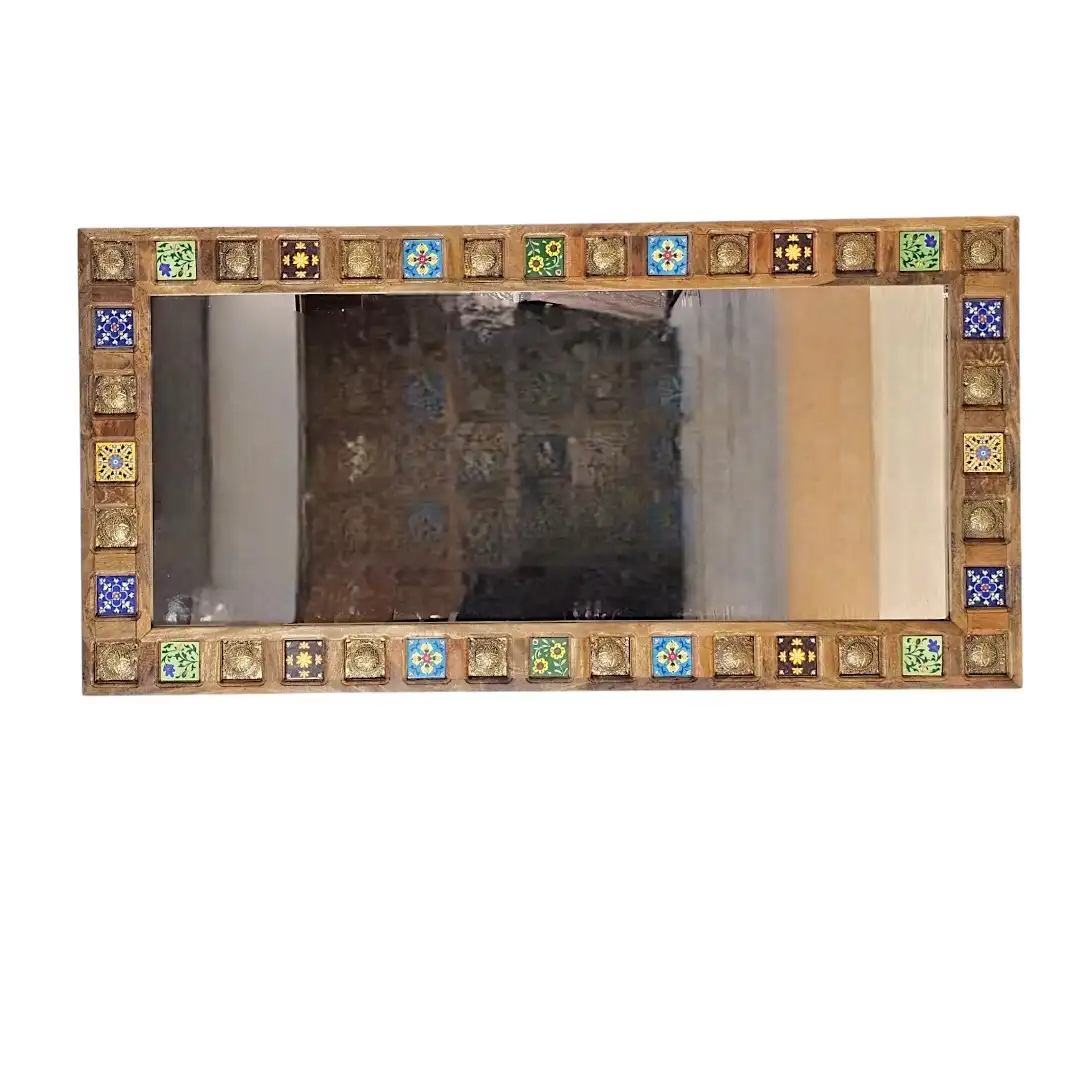 The Sheesh Mahal Hand-Painted Brass & Rosewood Mirror