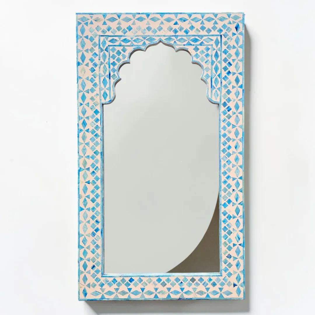 The Shah Jahan Indigo Arched Inlay Mirror