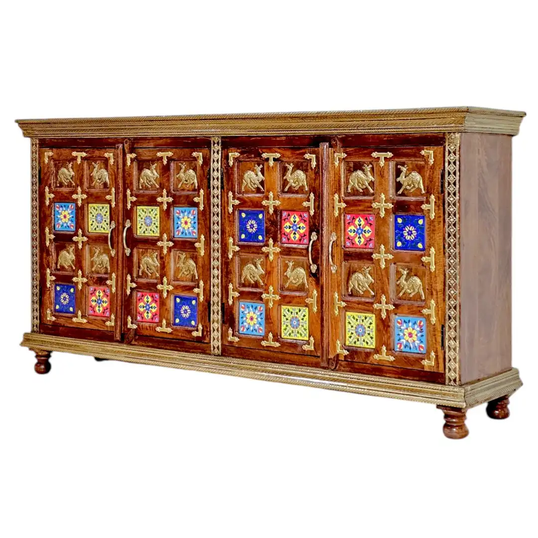 Rhys Hand-Carved Rosewood & Inlaid Tile Sideboard