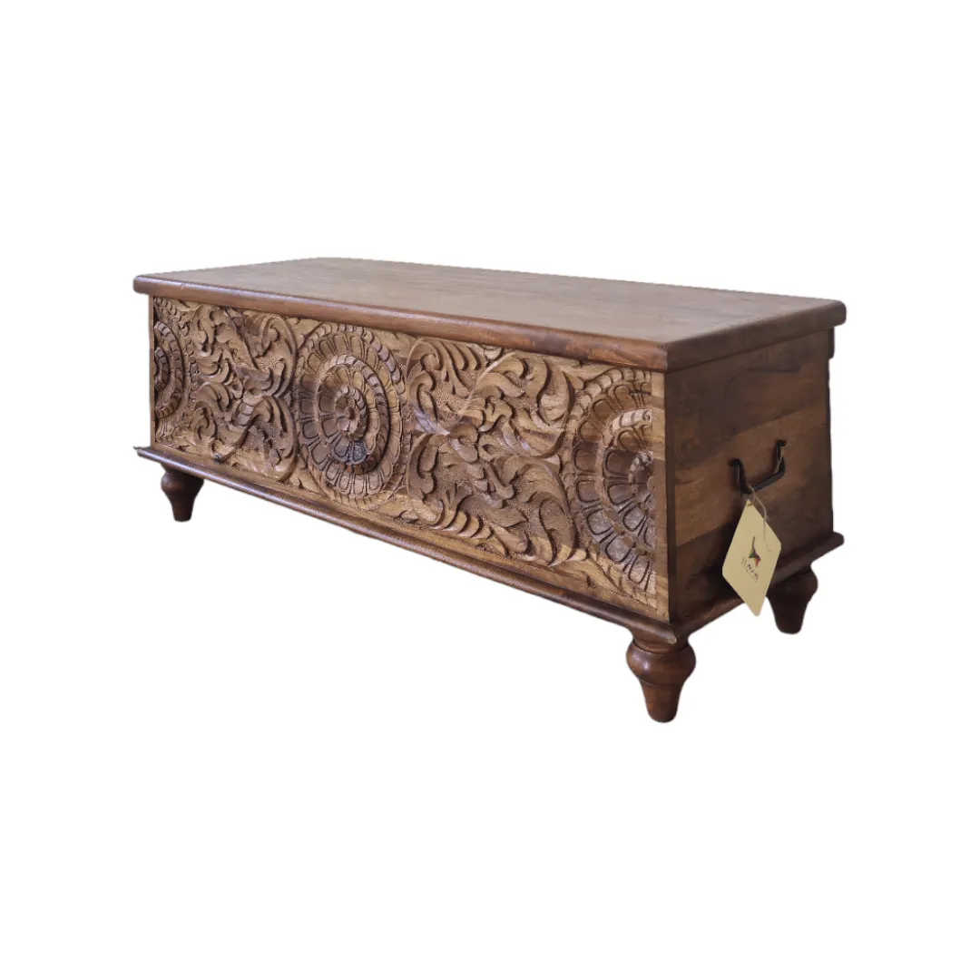 Carved Floral Storage Trunk