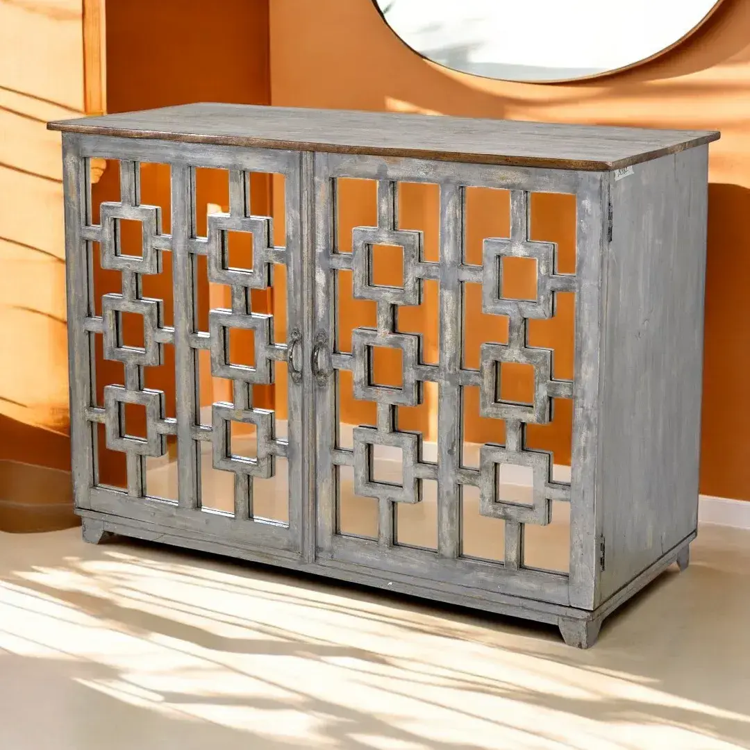 The Lost Villa Miroir Cabinet | Faded Seafog Fretwork