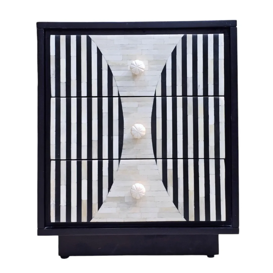 THE GEOMETRIC SCALE BONE INLAY COMMODE BEDSIDE