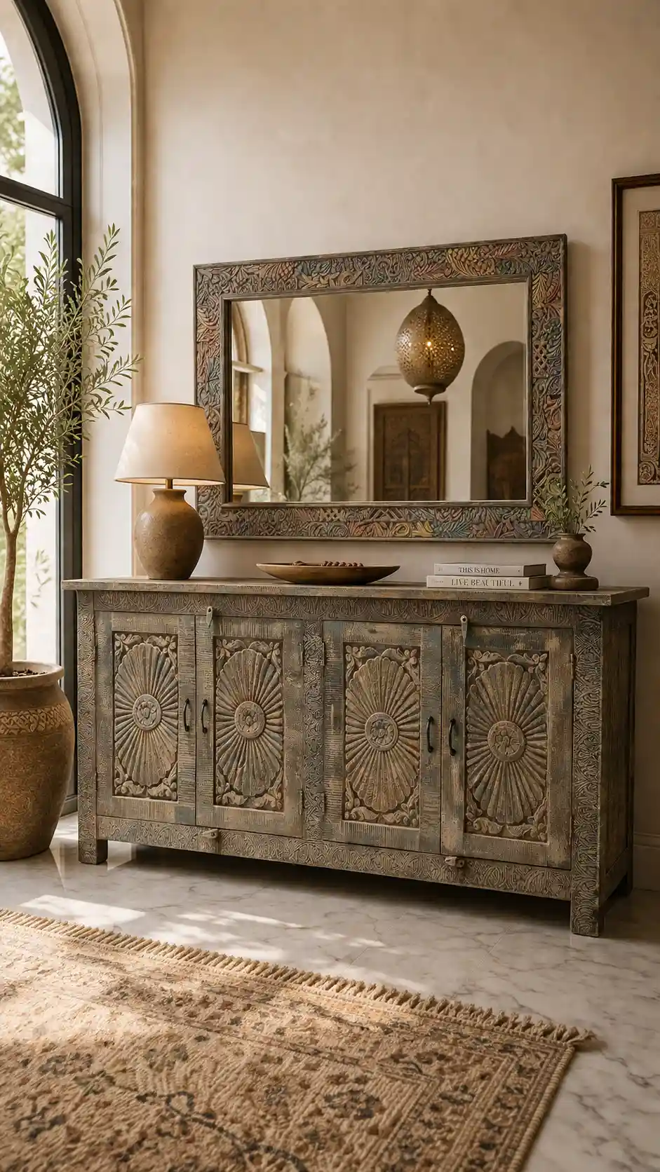Al-Multazam Polychrome Hand-Carved Wall Mirror