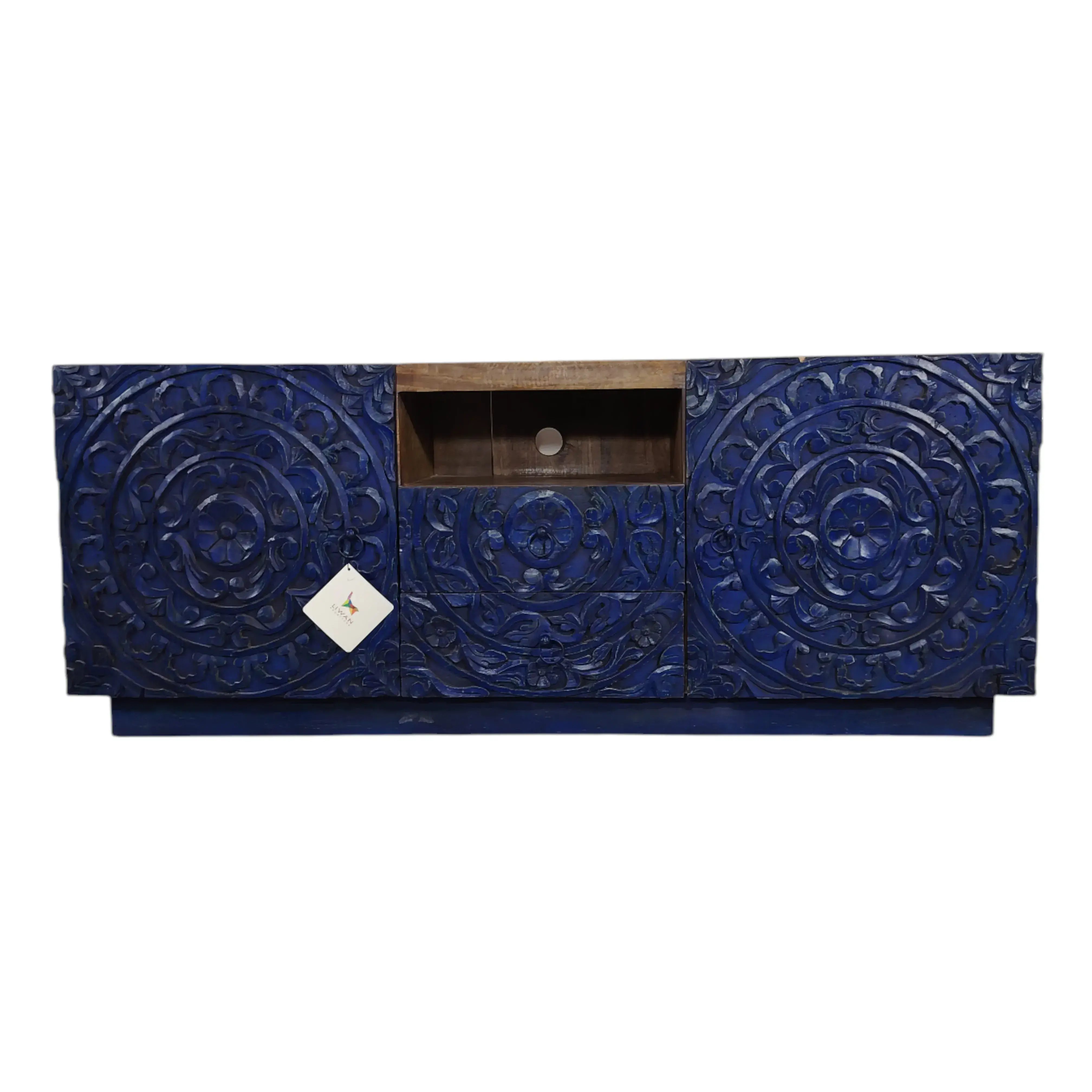 Stunning Hand-Carved Blue Media Console/TV Stand