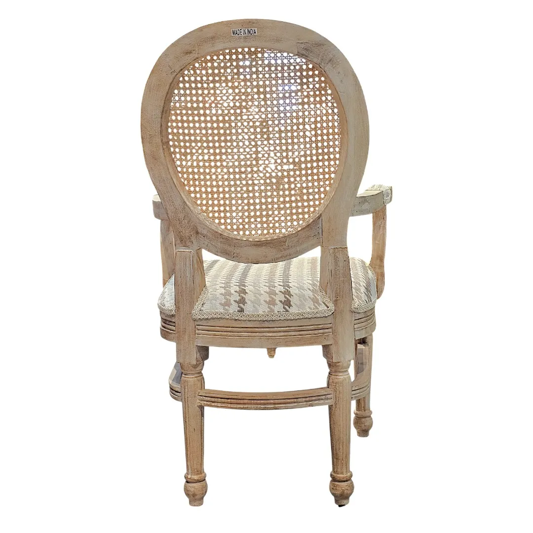 Louis XVI Cane & Linen Accent Chair