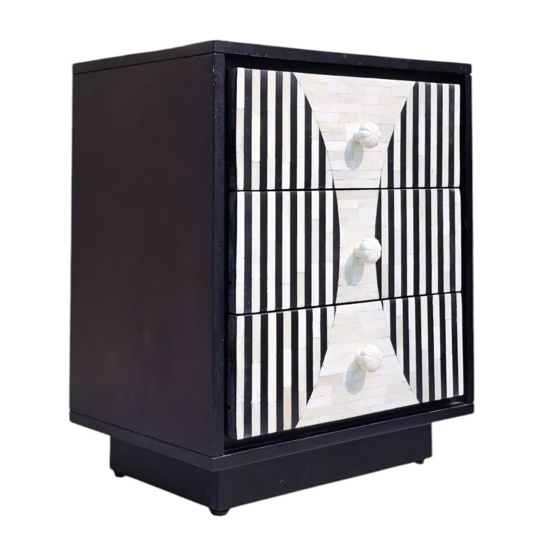 THE GEOMETRIC SCALE BONE INLAY COMMODE BEDSIDE