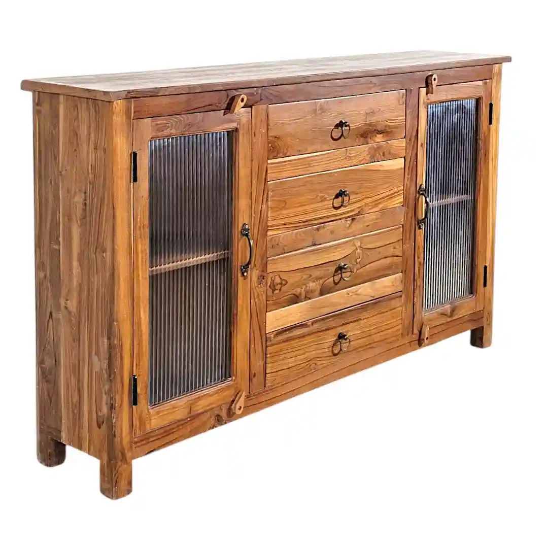 The Malabar Warm Teak and Reeded Glass Sideboard