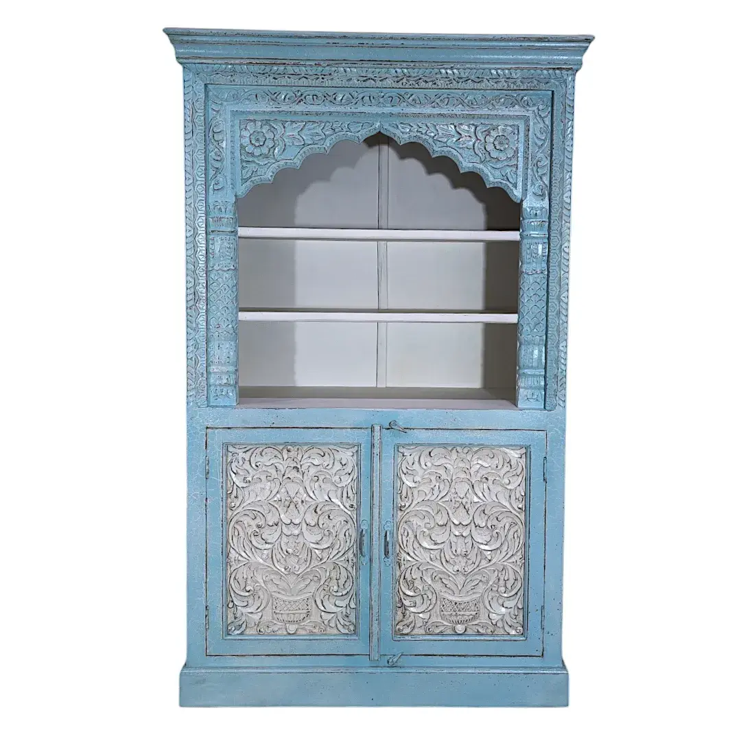 Moroccan Blue Carved Display Cabinet