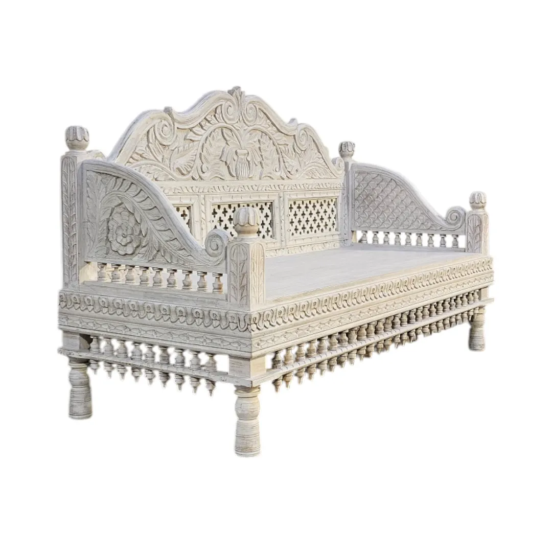 Artisan Crafted Carved Wood Bench