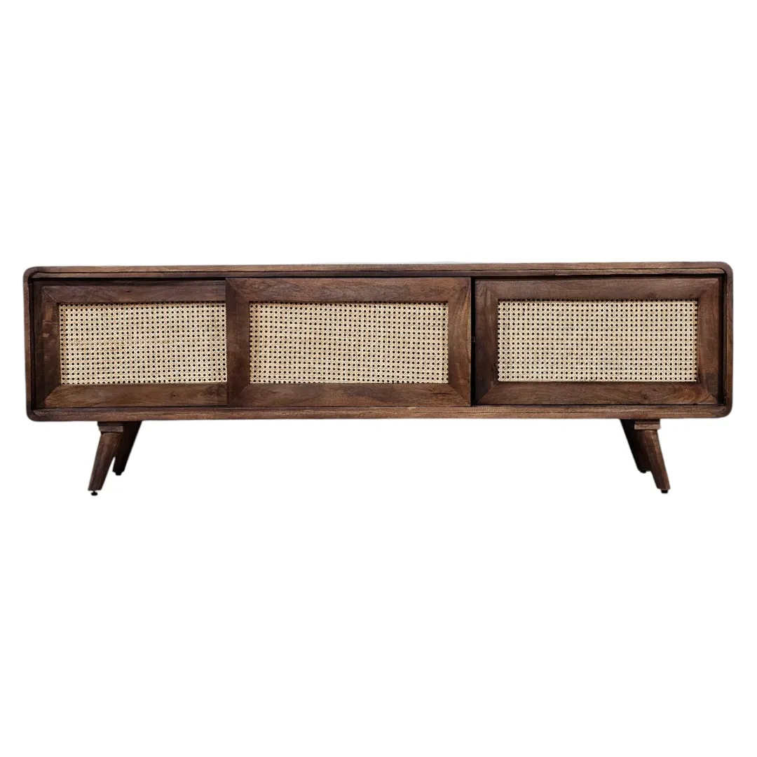 Sliding Rattan Retro TV Stand