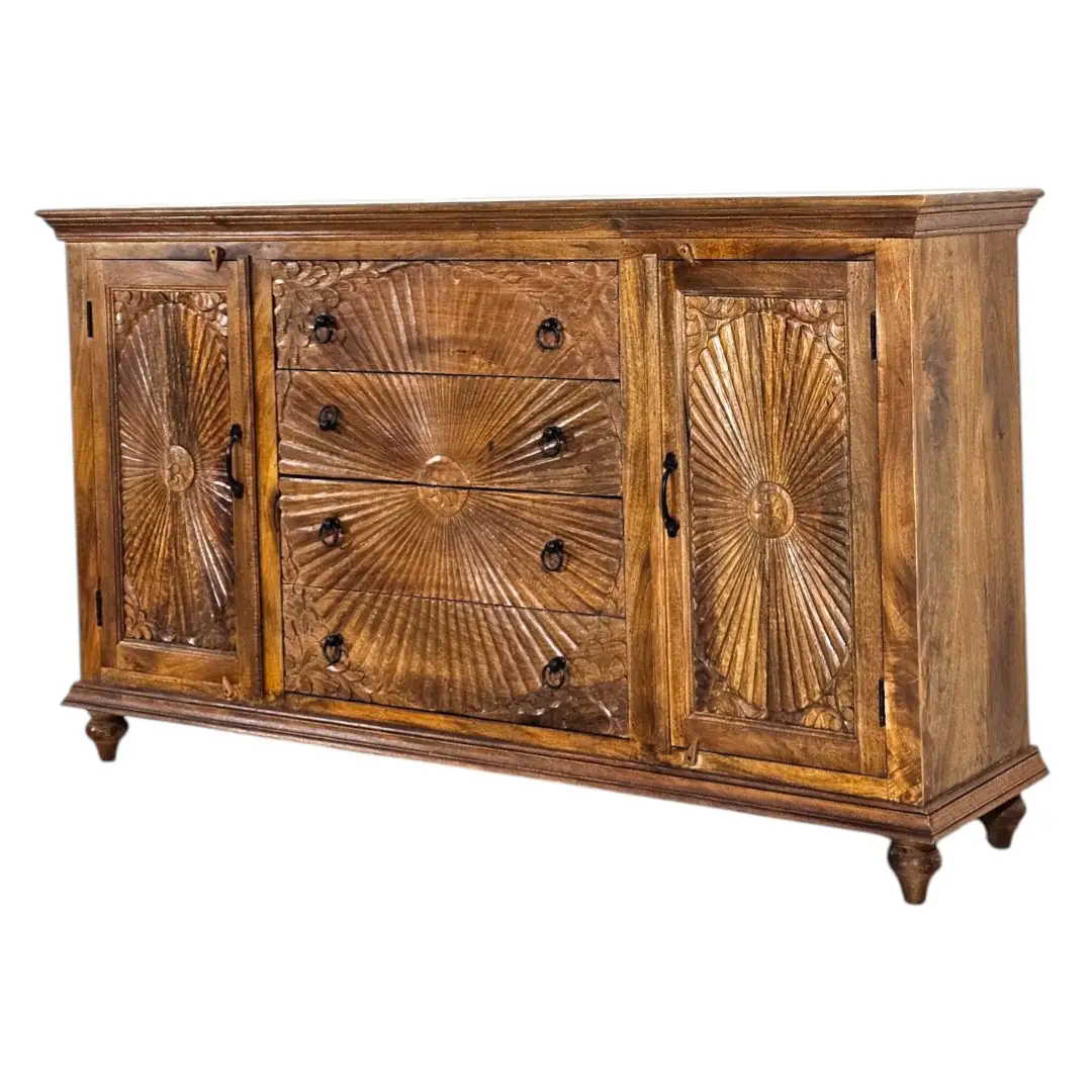 Al-Shams Solstice Hand-Carved Mango Wood Buffet