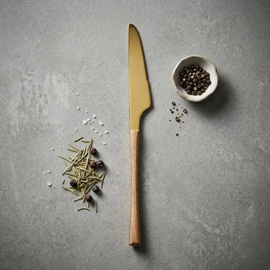 Gold Dinner Knife With Wood Handle