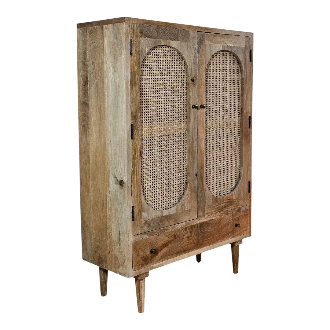 Light Rattan Mid-Storage Cabinet