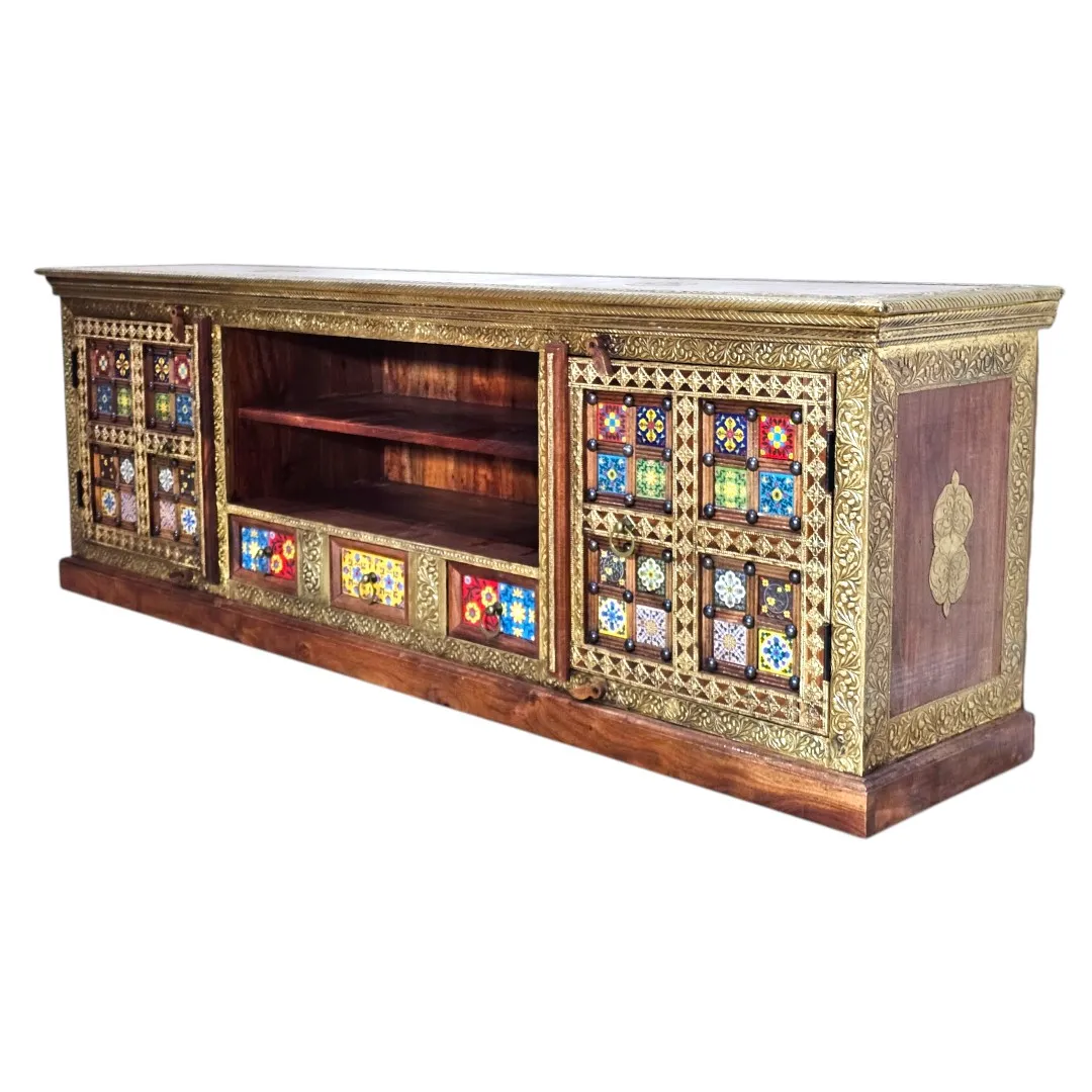 Majlis Royale Sheesham & Brass Media Credenza
