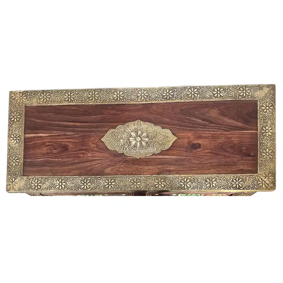 Hand-Inlaid Tile & Brass Rosewood Dresser