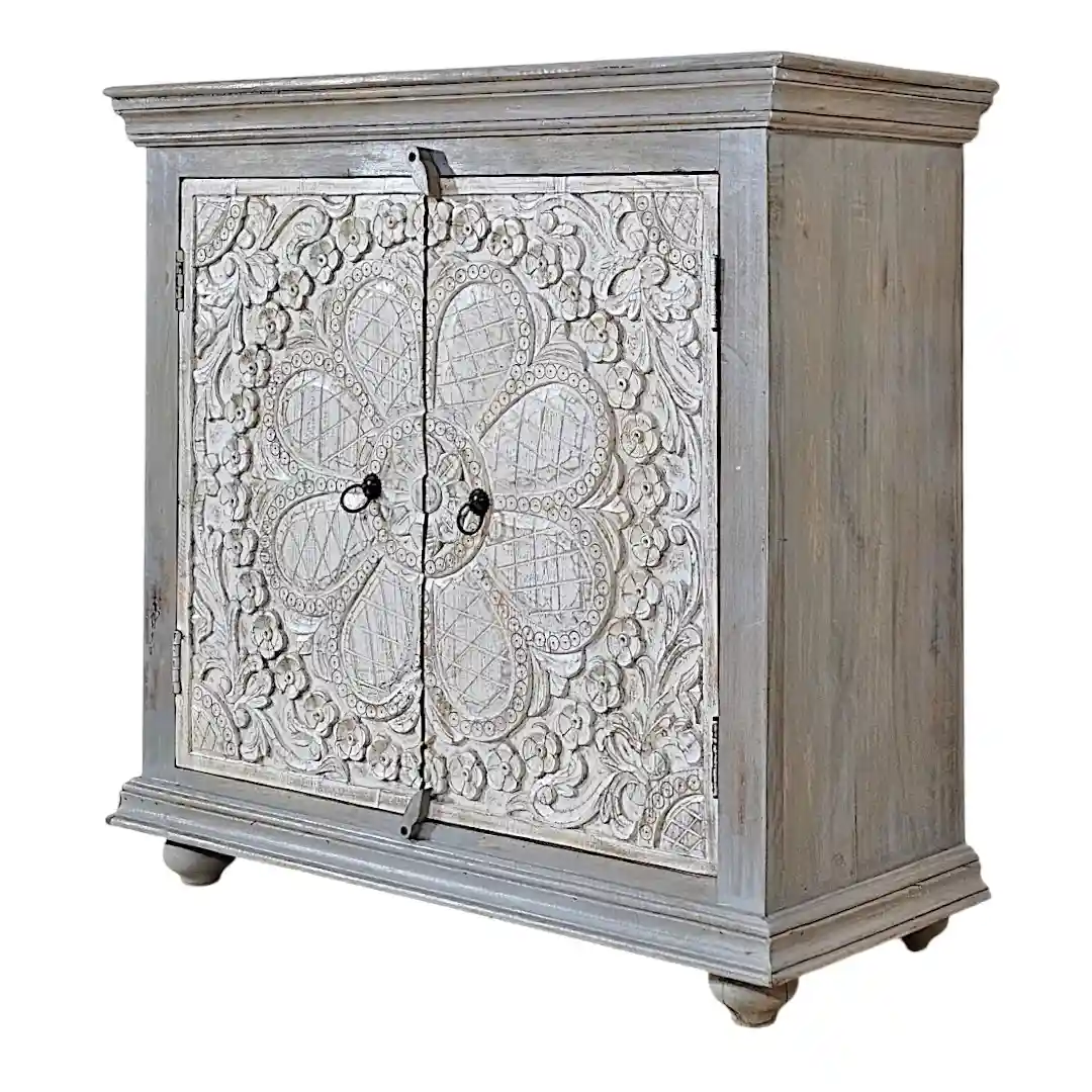 The Mughal Rosette Relief Solid Mango Small Sideboard/Cabinet